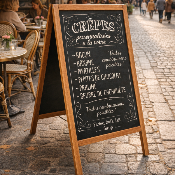 Chevalet stop-trottoir bois | ardoise tableau noir 46 × 68 cm
