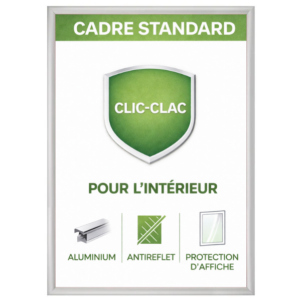 Cadre aluminium clic clac pour affiches format A1 avec système ouverture rapide pour intérieur