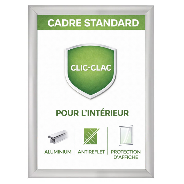 Cadre affiche clic clac aluminium pour intérieur, ouverture facile, compatible formats A3