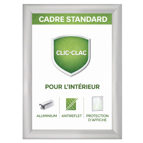 Cadre affiche clic clac aluminium pour intérieur, ouverture facile, compatible formats A4