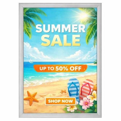 Cadre clic-clac A2 aluminium argent profil 25 mm pour affichage de flyers, posters et affiches promotionnelles