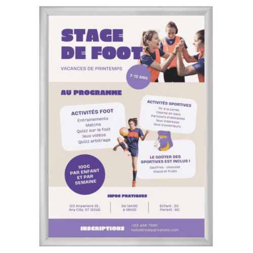 Cadre clic-clac A2 aluminium argent profil 25 mm pour affichage mural d’affiches et posters promotionnels