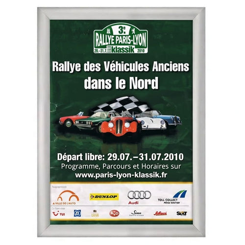 Cadre clic-clac A3 aluminium argent profil 25 mm pour affichage de posters publicitaires et affiches promotionnelles