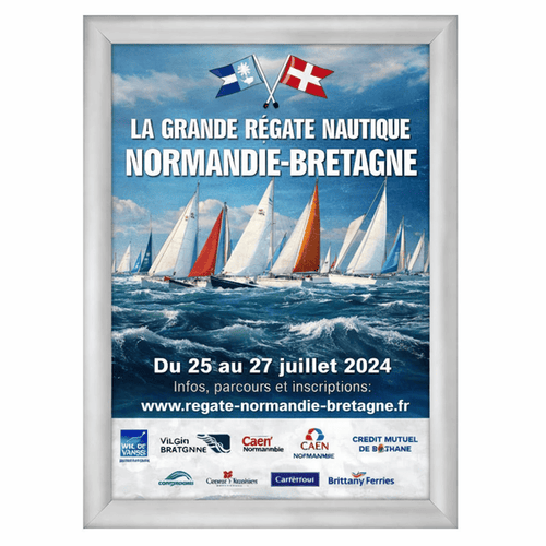 Cadre clic-clac A3 aluminium argent profil 25 mm pour affichage mural de poster et affiches promotionnelles