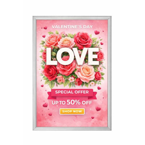 Cadre clic-clac A1 aluminium argent profil 25 mm pour affichage mural de posters et grandes affiches publicitaires