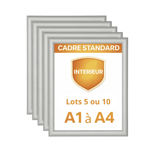 Cadres standards intérieur A1 à A4 en lots de 5 ou 10, cadres muraux pour décoration murale design argent