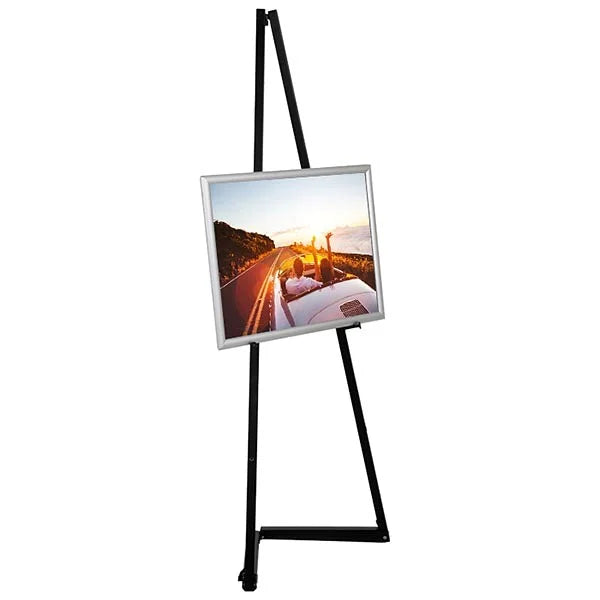 Chevalet porte affiche avec cadre clic-clac en aluminium et structure noire