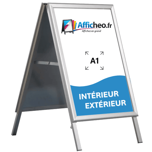 Chevalet stop trottoir A1 en aluminium pour affichage publicitaire intérieur et extérieur