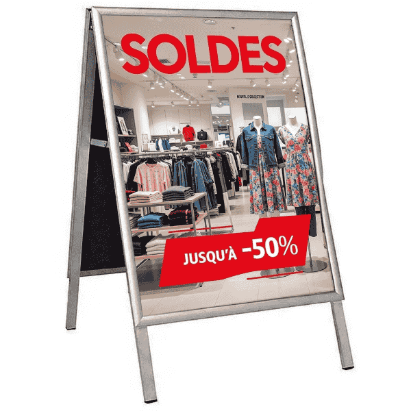 Chevalet stop trottoir A1 en aluminium pour affichage publicitaire intérieur et extérieur