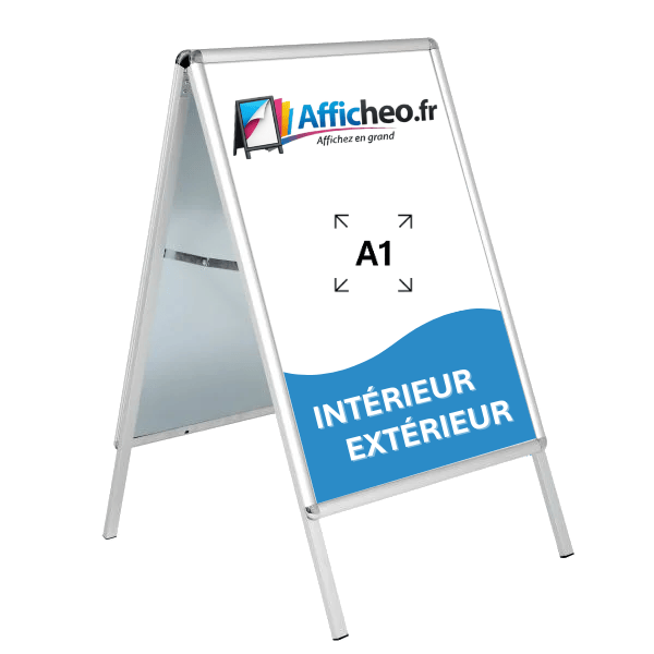 Chevalet stop trottoir A1 en aluminium  avec coins ronds pour affichage publicitaire intérieur et extérieur