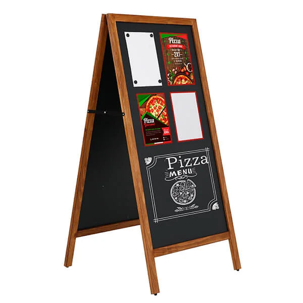 Chevalet stop trottoir en ardoise et en bois pour affichage menu restaurant