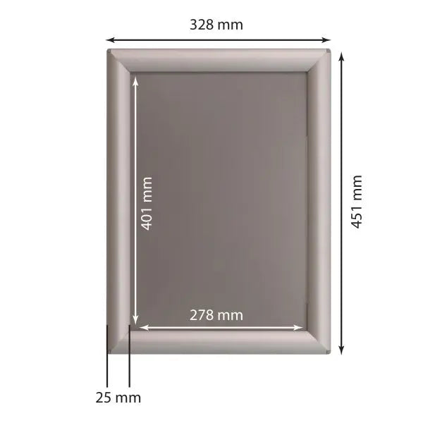 Schéma dimensions cadre clic-clac A3 noir en aluminium argenté avec profil 25 mm