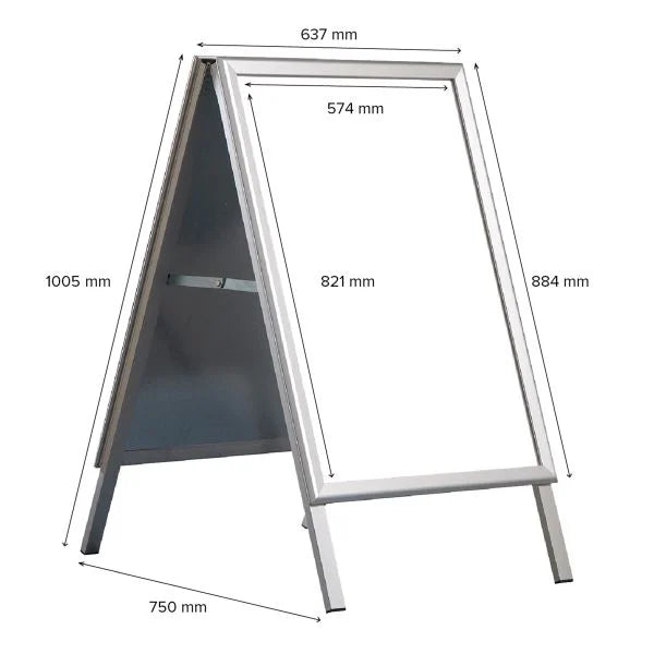 Schéma dimensions chevalet stop trottoir A1 en aluminium pour affichage publicitaire