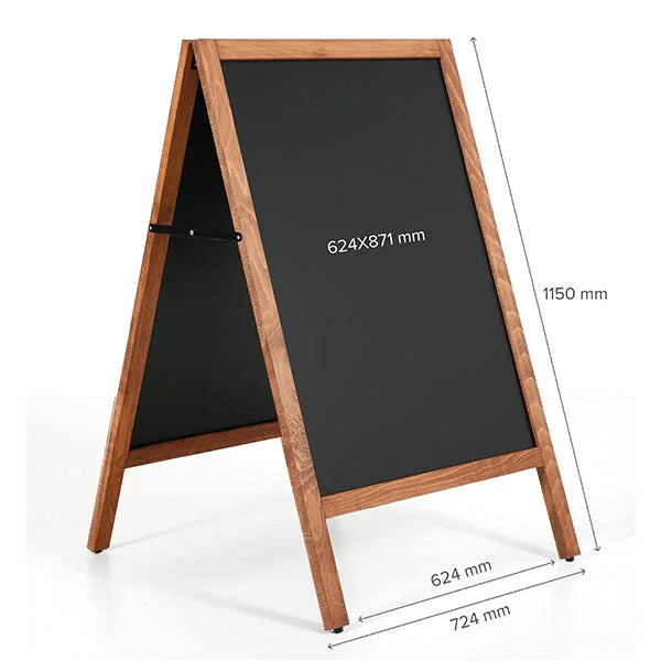Dimensions chevalet stop trottoir ardoise magnétique en bois pour affichage menu