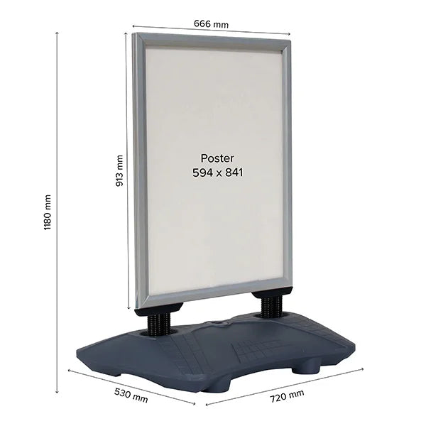 Dimensions panneau stop trottoir avec socle lestable pour affichage publicitaire