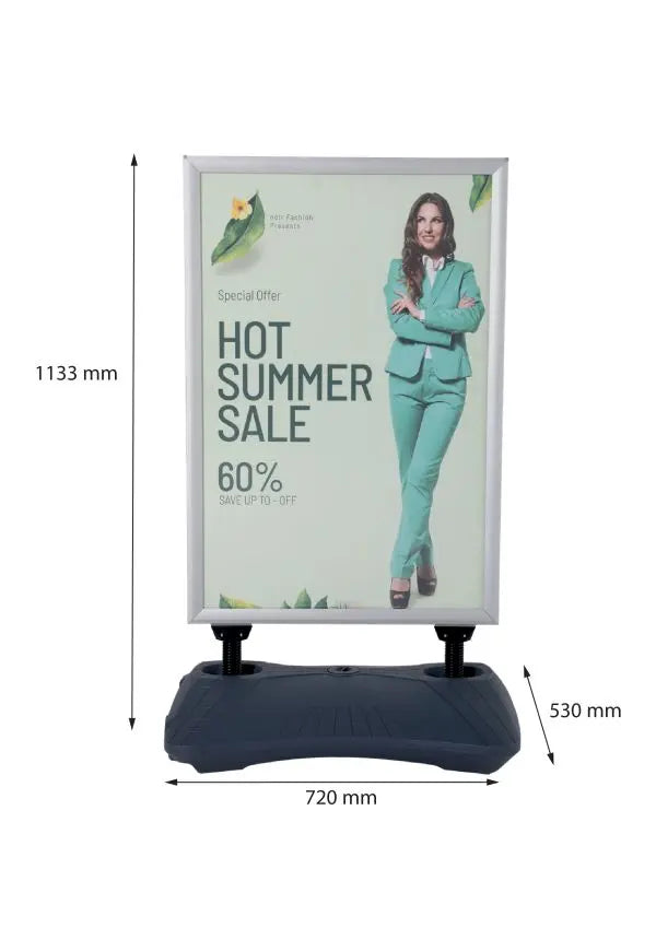 Dimensions panneau stop trottoir avec socle lestable pour affichage publicitaire