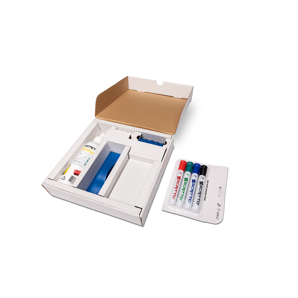 Kit de démarrage tableau blanc : marqueurs, aimants, effaceur et spray nettoyant