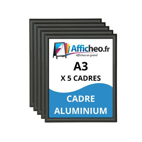 Lot de 5 cadres clic clac A3 en aluminium noir pour affiches et affichage mural