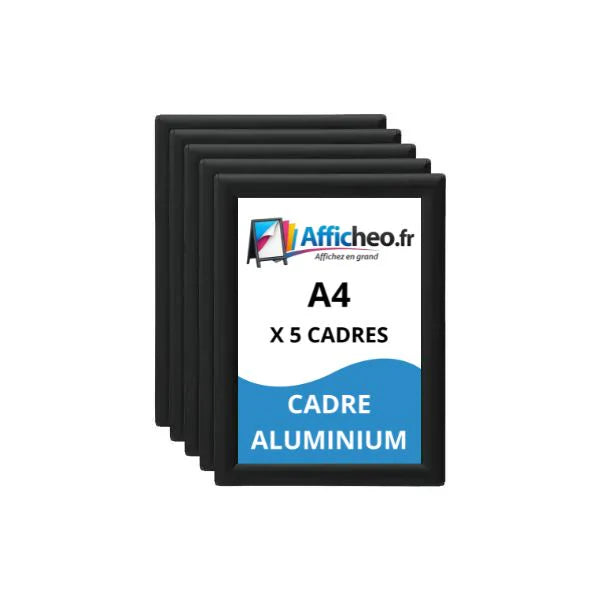 Lot de 5 cadres clic clac A4 en aluminium noir pour affiches et affichage mural