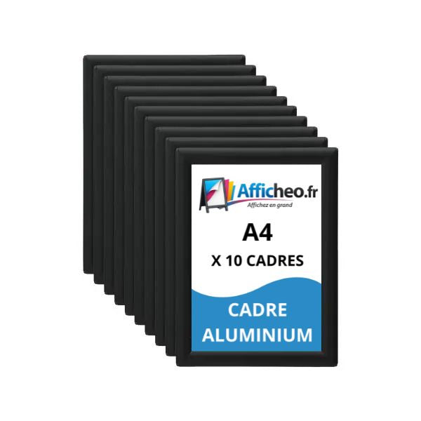 Lot de 10 cadres clic clac A4 en aluminium noir pour affiches et affichage mural