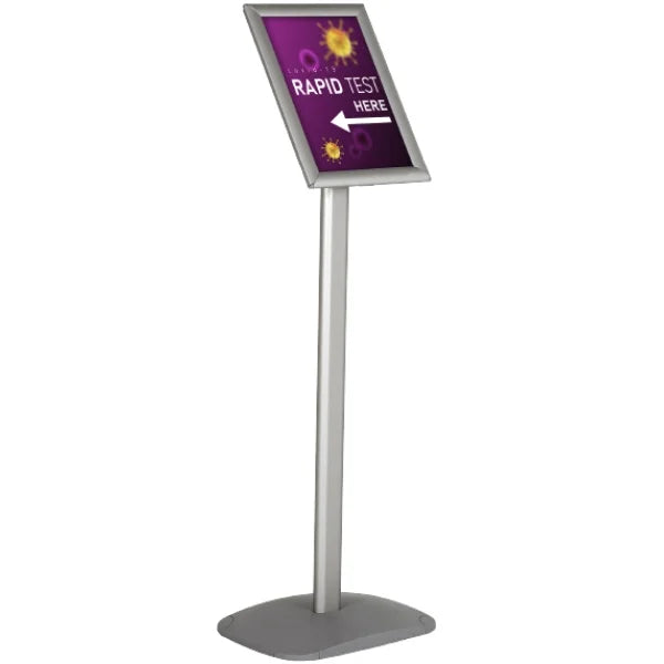Porte affiche A4 en aluminium sur pied avec cadre clic-clac incliné pour affichage publicitaire vertical ou horizontal