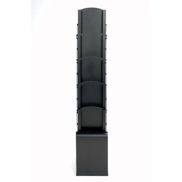 Porte-brochures pliable noir A4 sur pied avec plusieurs compartiments pour affichage de prospectus et magazines