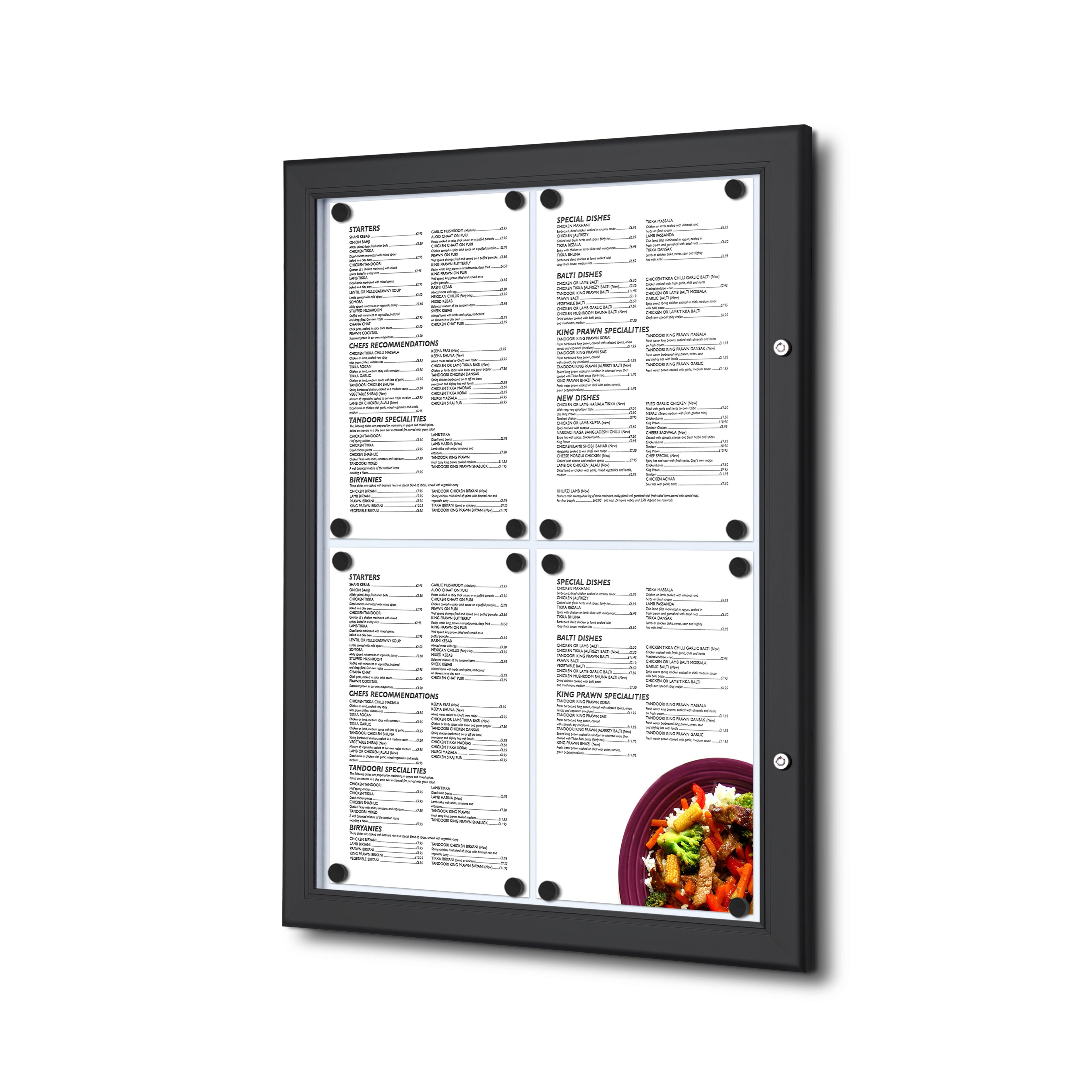 Porte menu extérieur 4× A4 noir, affichage du menu