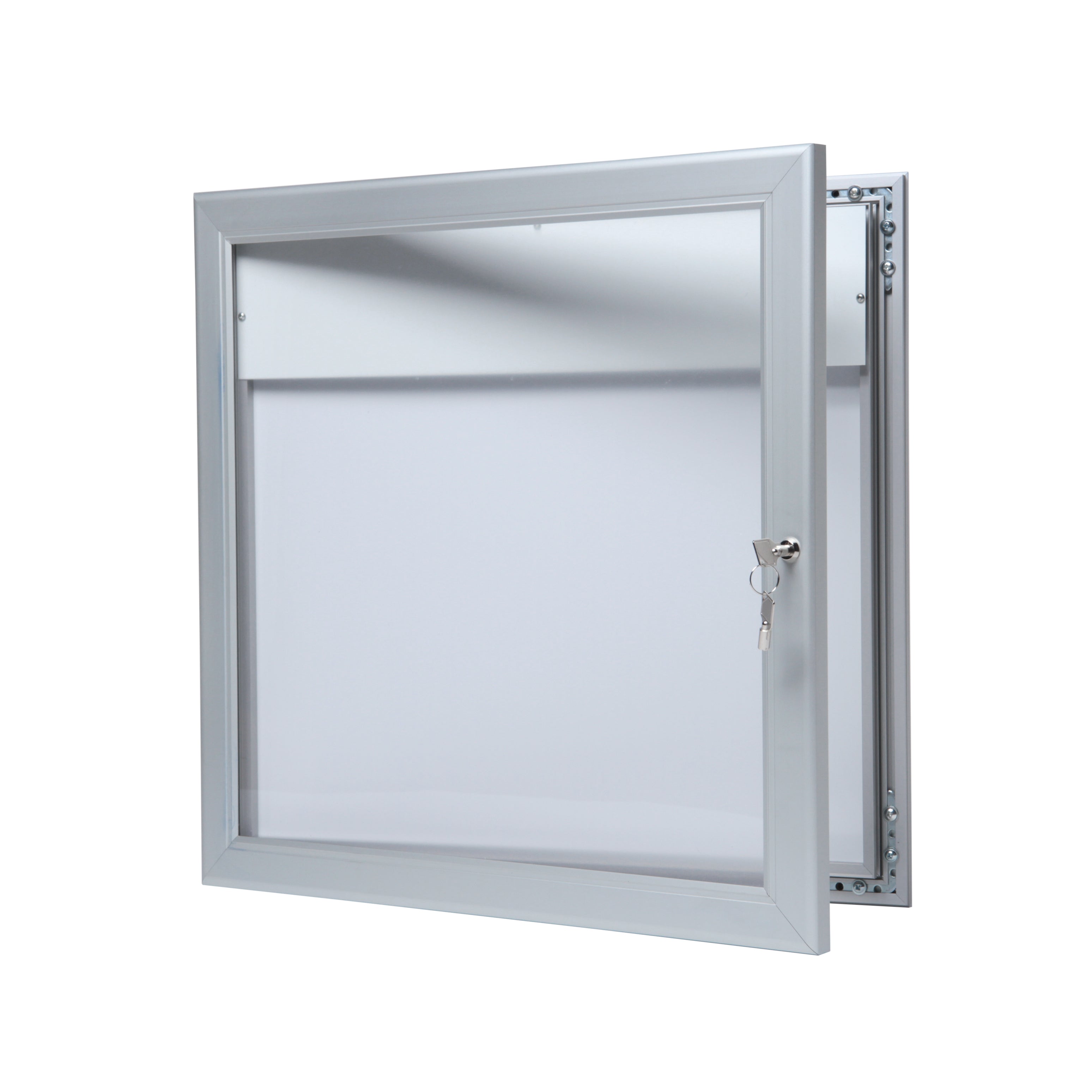 Porte menu extérieur avec logo 2× A4 argent, porte ouverte