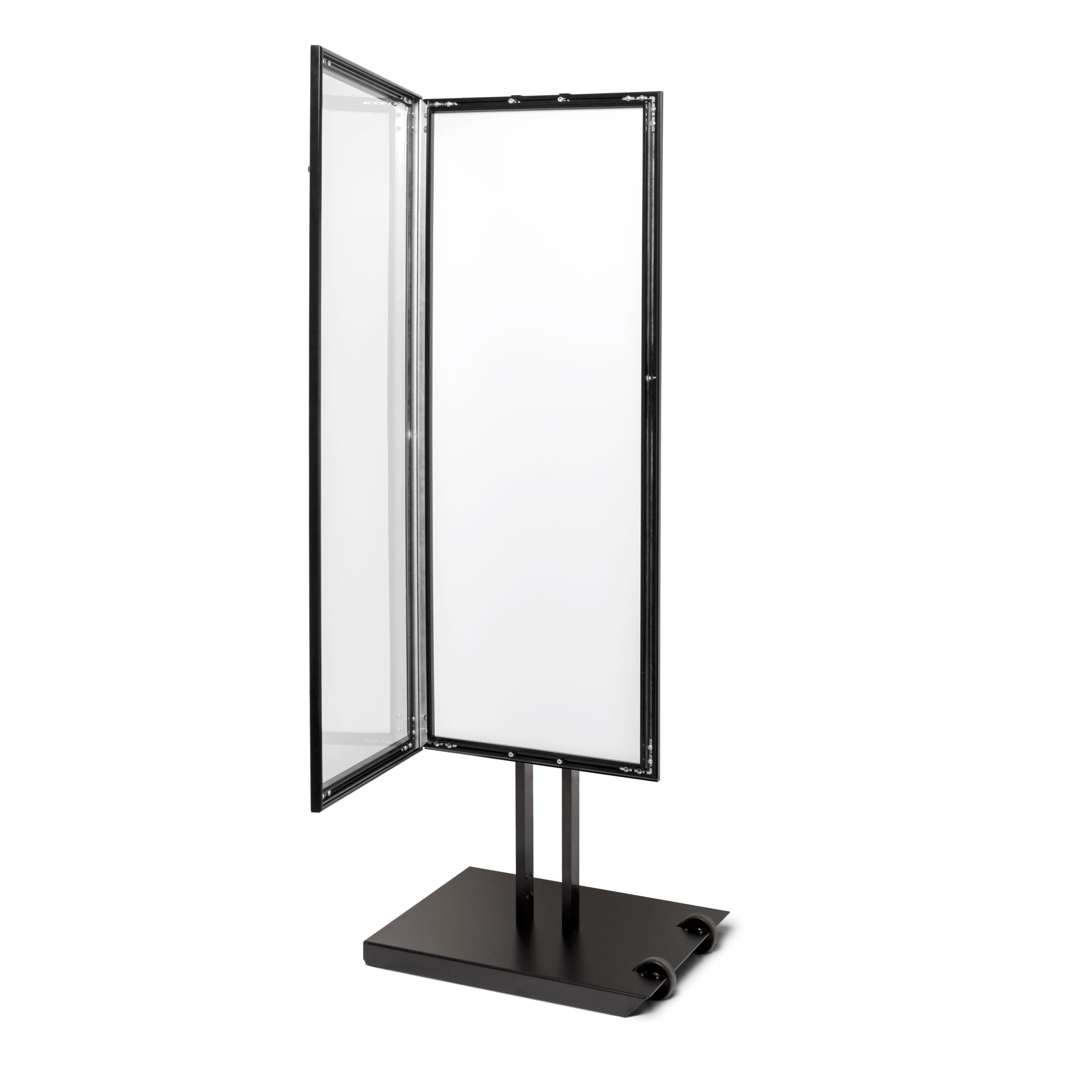 Présentoir porte menu noir 8x A4 sur roulettes, détail (06)