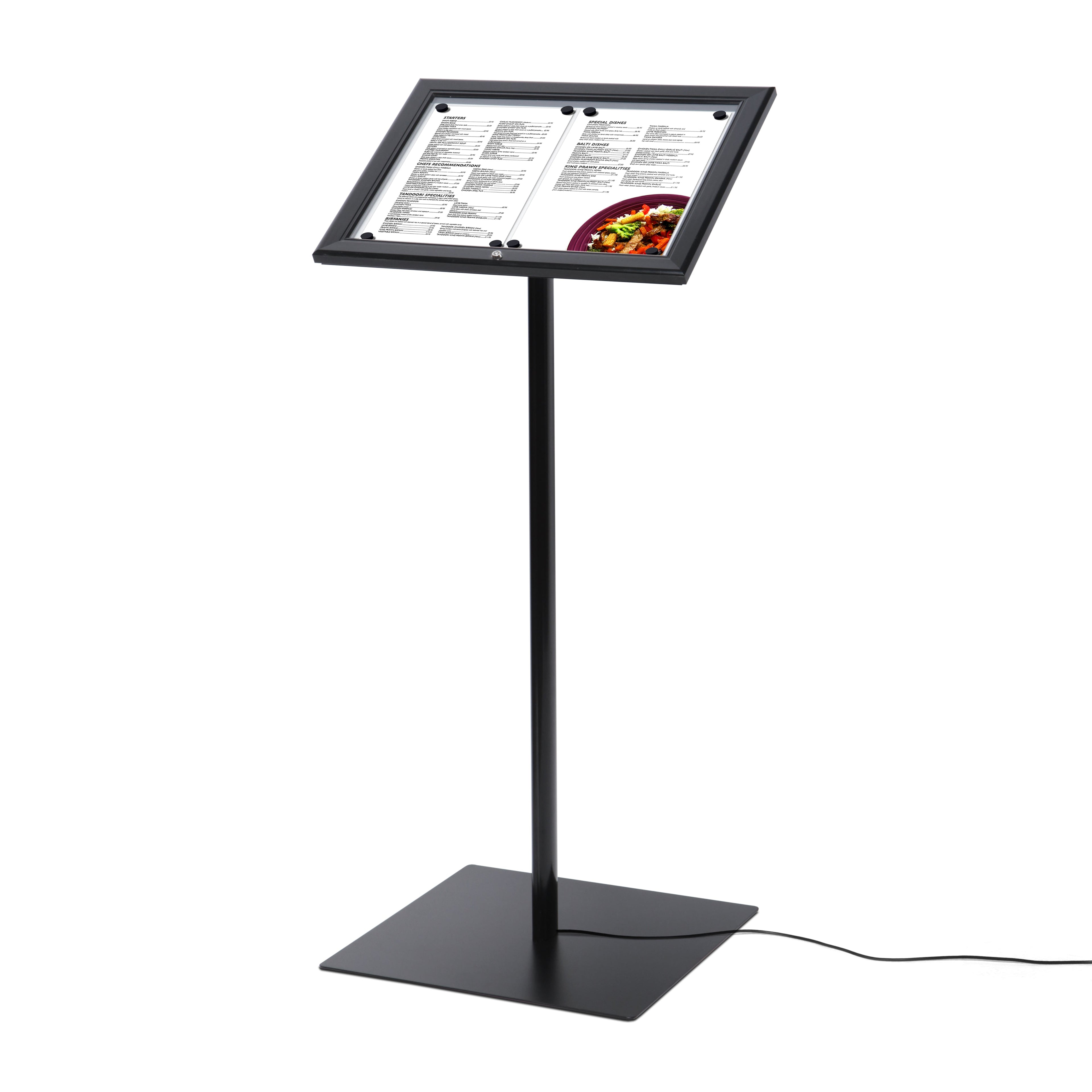 Présentoir porte menu verrouillable 2x A4 LED, vue de face