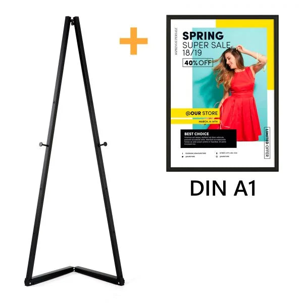Structure de chevalet stop trottoir A1 en aluminium noir avec cadre affiche DIN A1