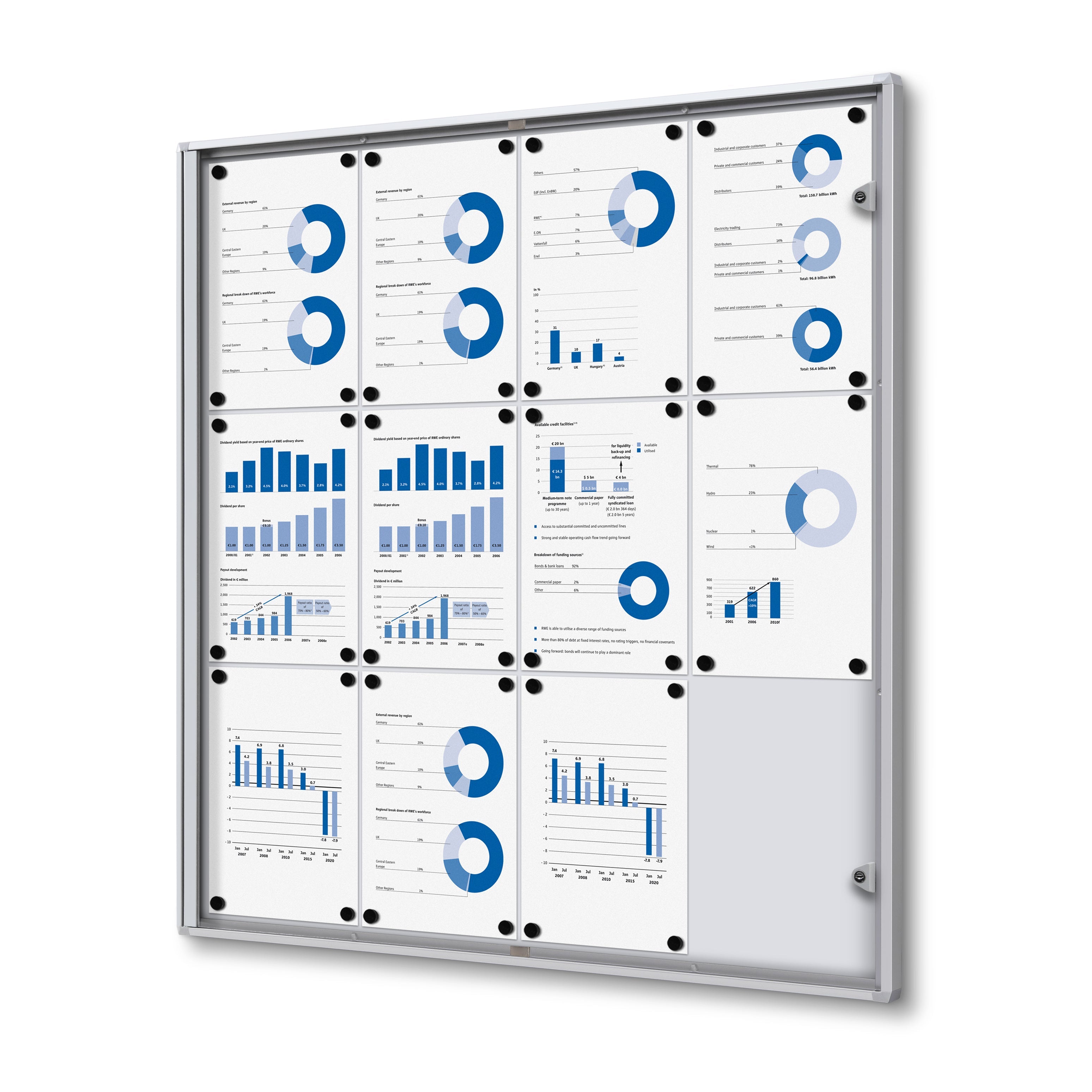 Vitrine intérieure verrouillable 12× A4 argent, vue de face