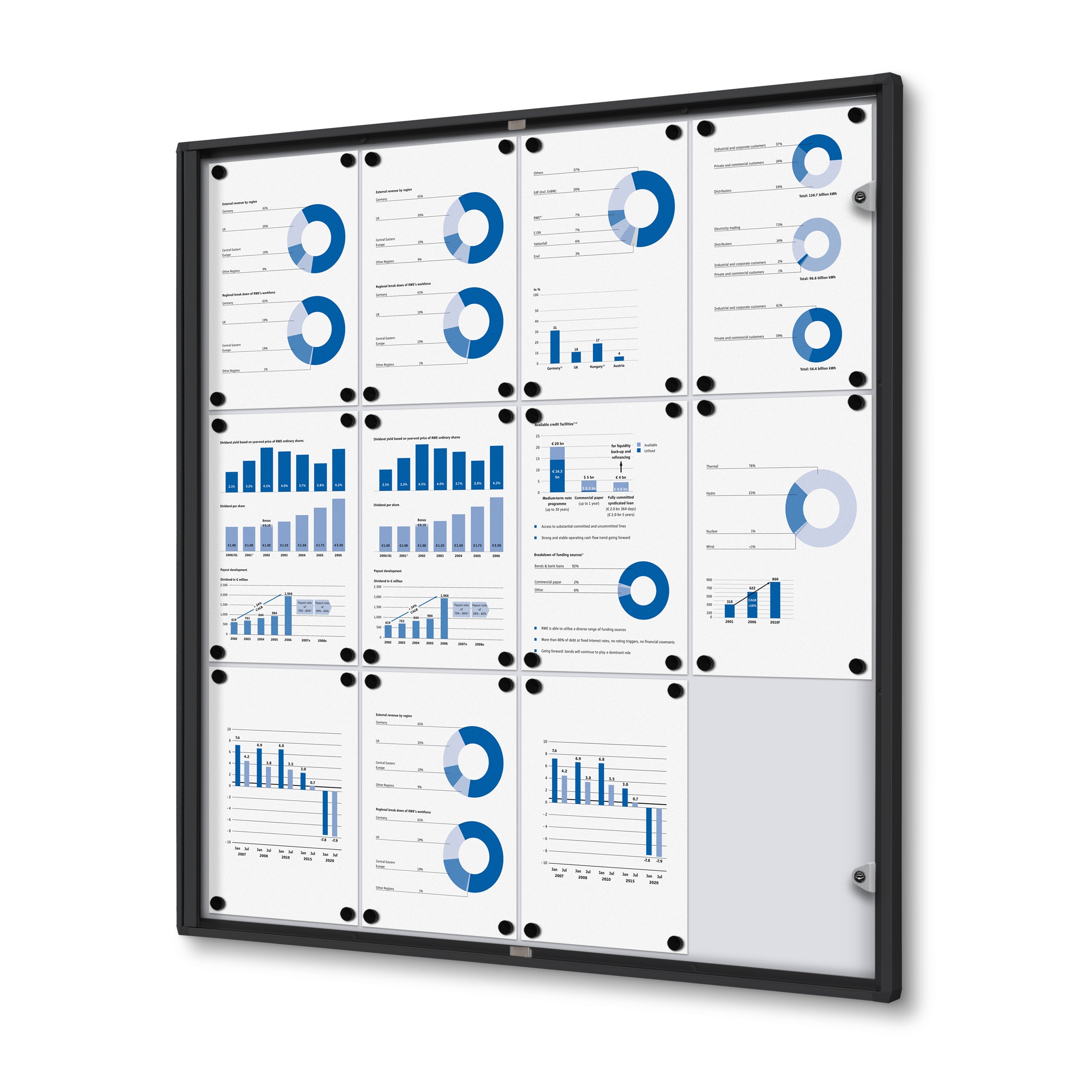 Vitrine intérieure verrouillable 12× A4 noir, vue de face