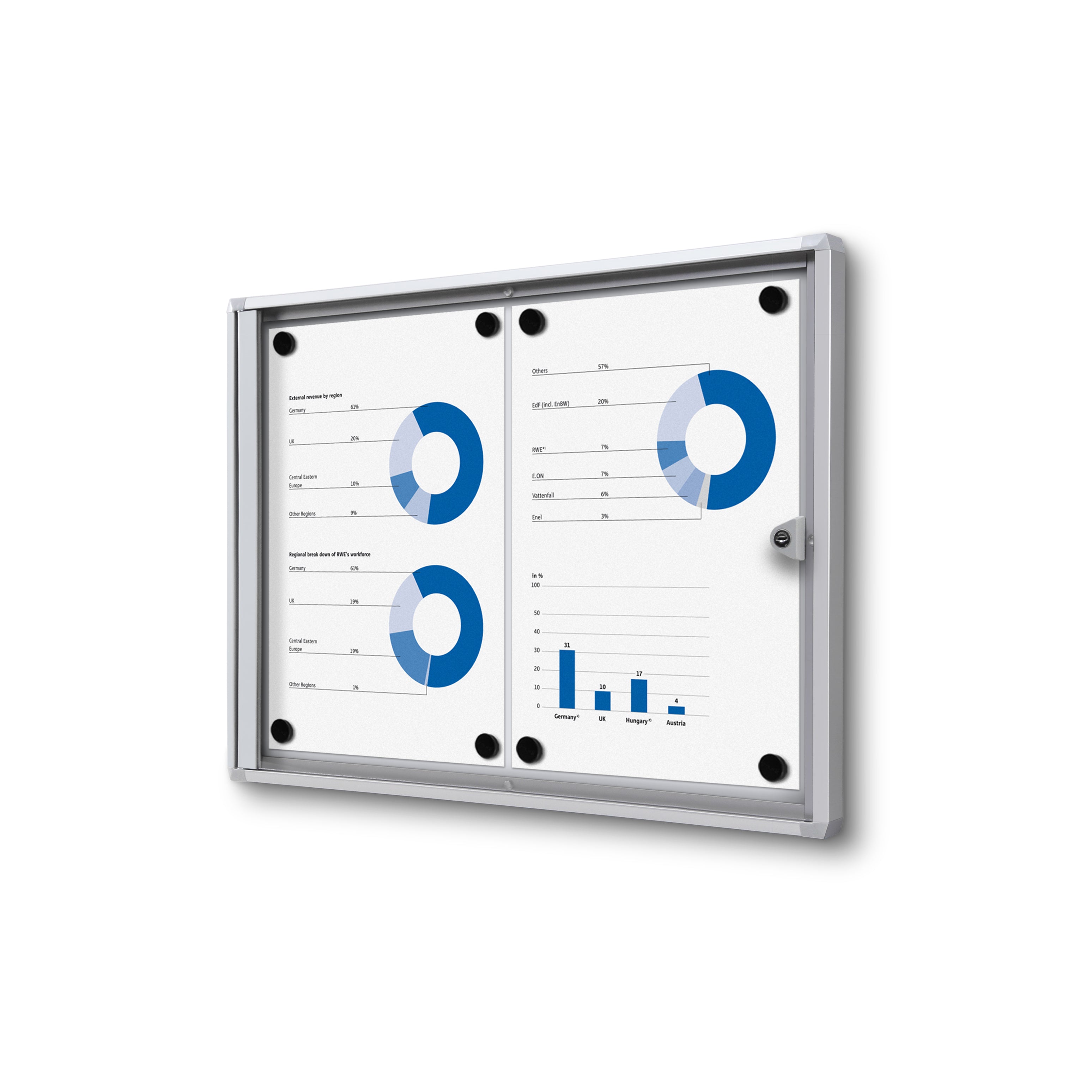 Vitrine intérieure verrouillable 2× A4 argent, vue de face