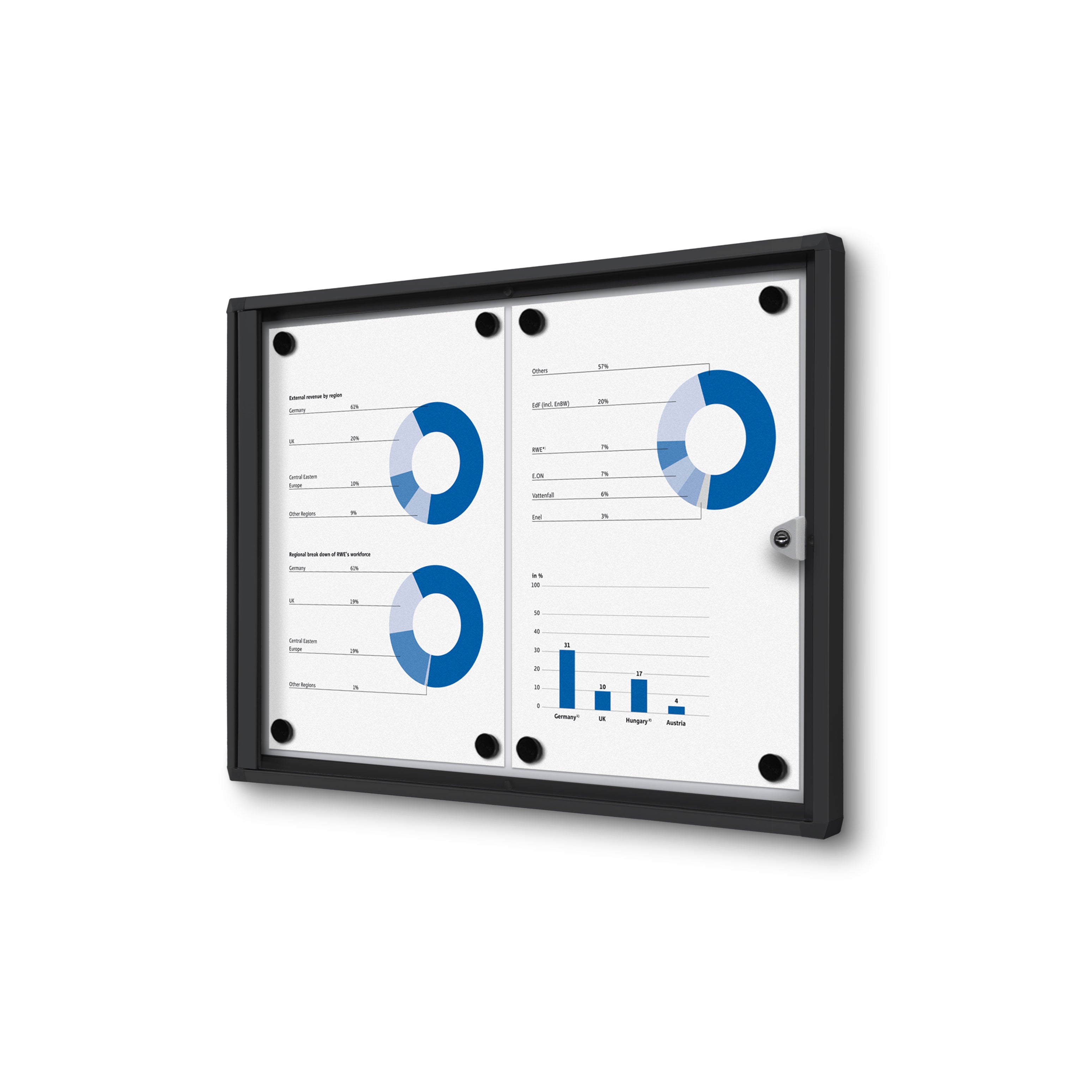 Vitrine intérieure verrouillable 2× A4 noir, vue de face