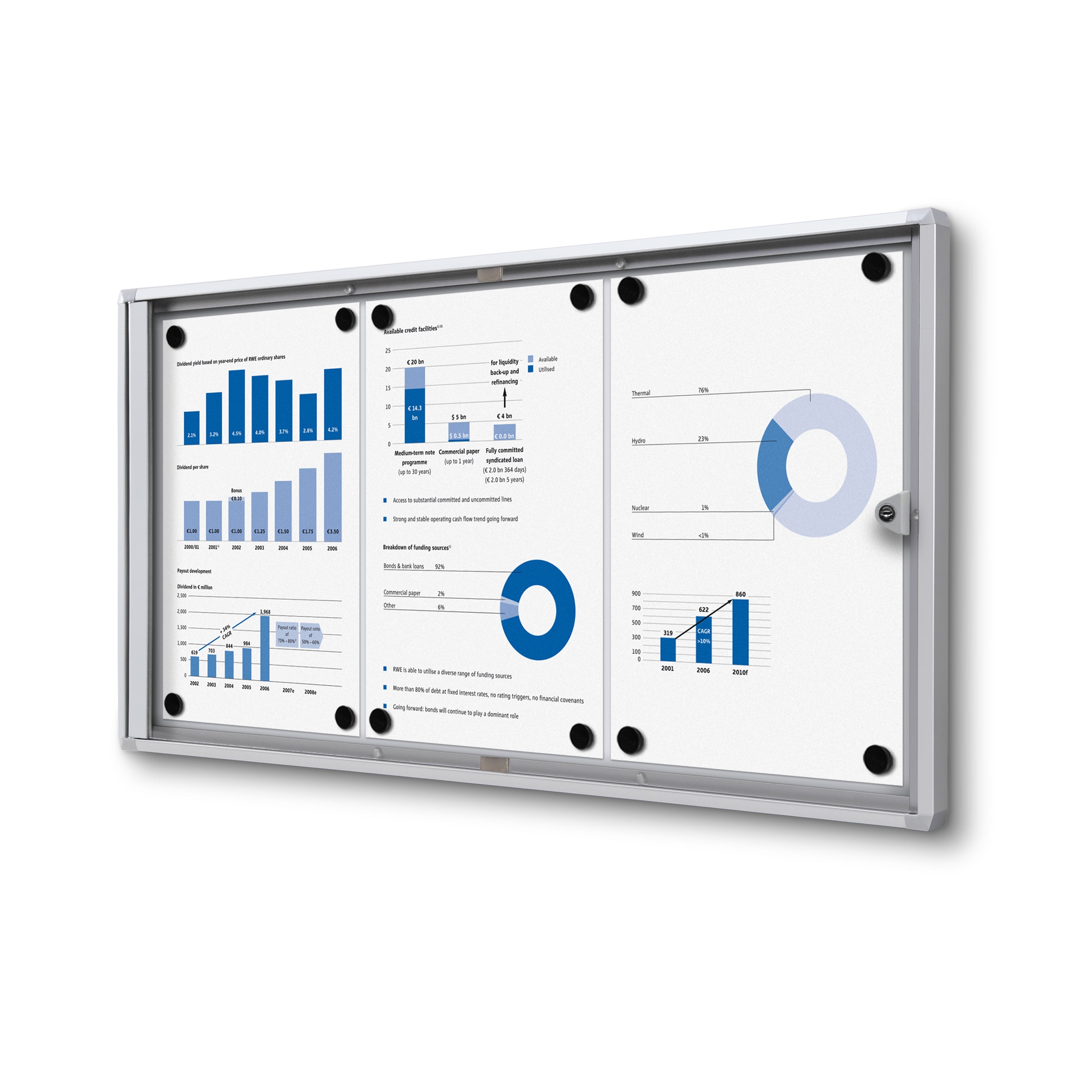 Vitrine intérieure verrouillable 3× A4 argent, vue de face