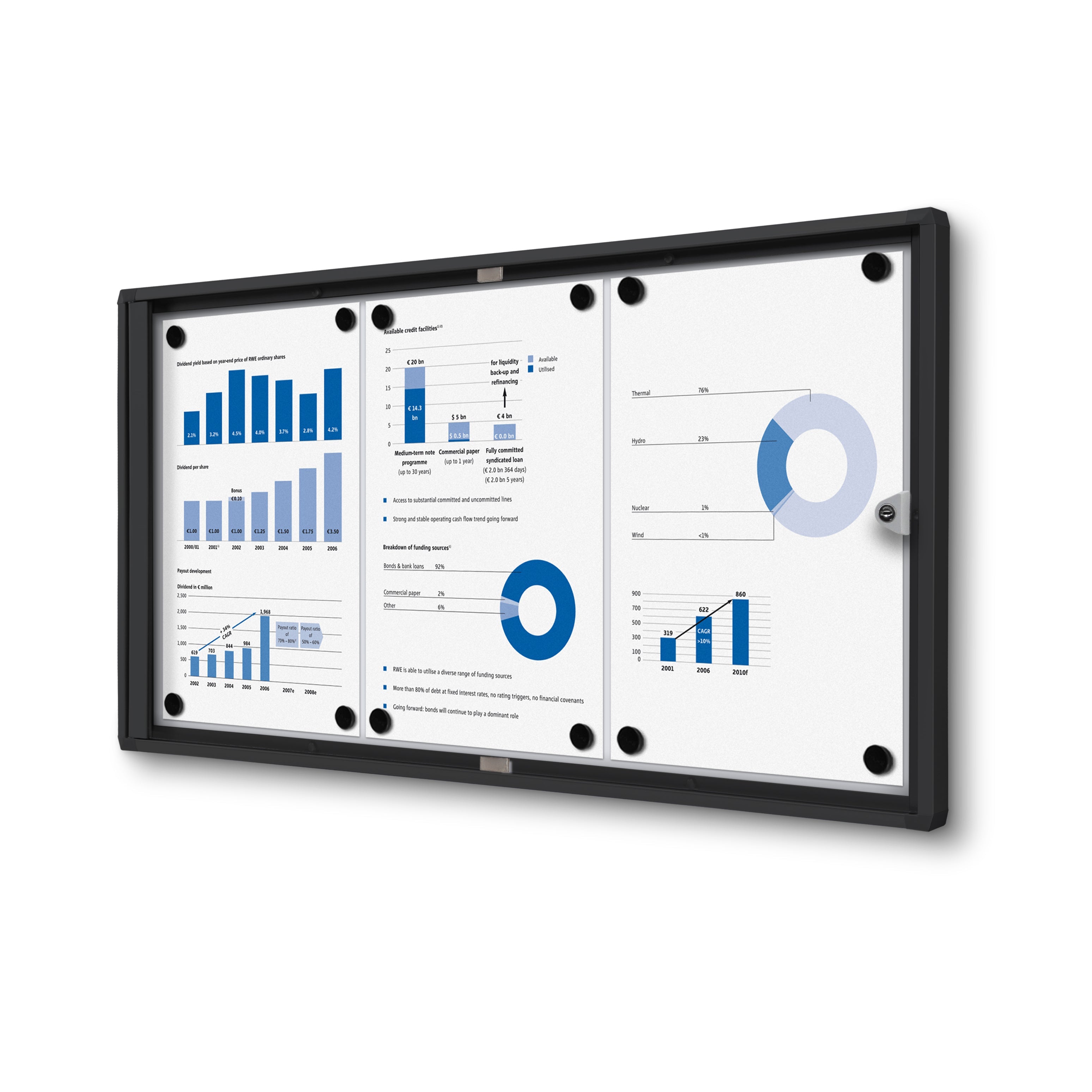 Vitrine intérieure verrouillable 3× A4 noir, vue de face