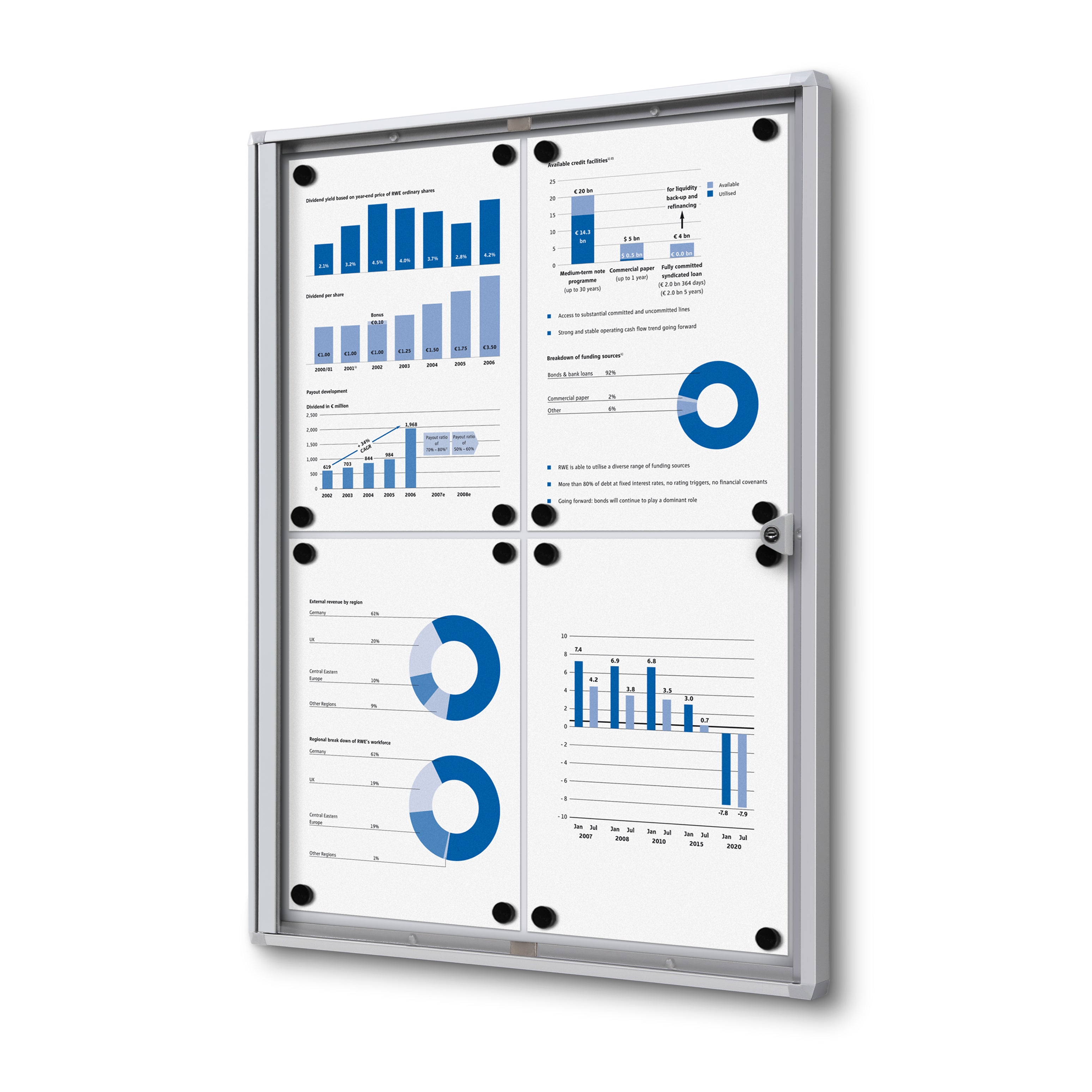 Vitrine intérieure verrouillable 4× A4 argent, vue de face