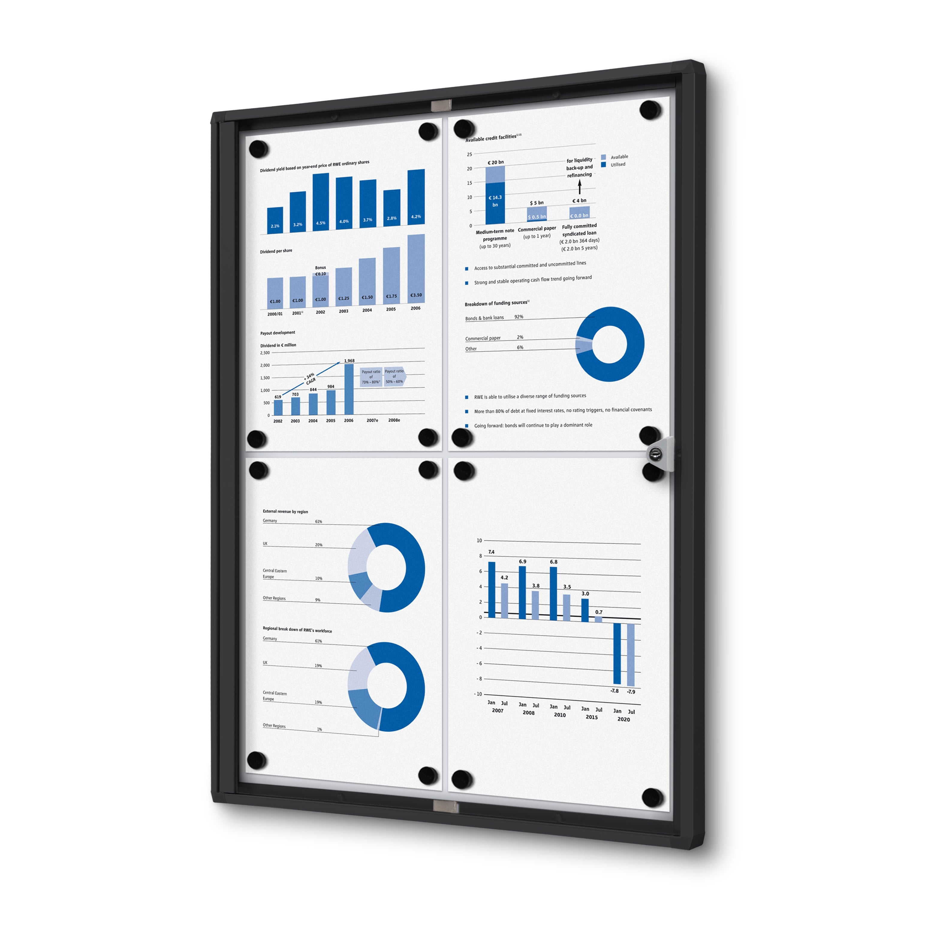 Vitrine intérieure verrouillable 4× A4 noir, vue de face