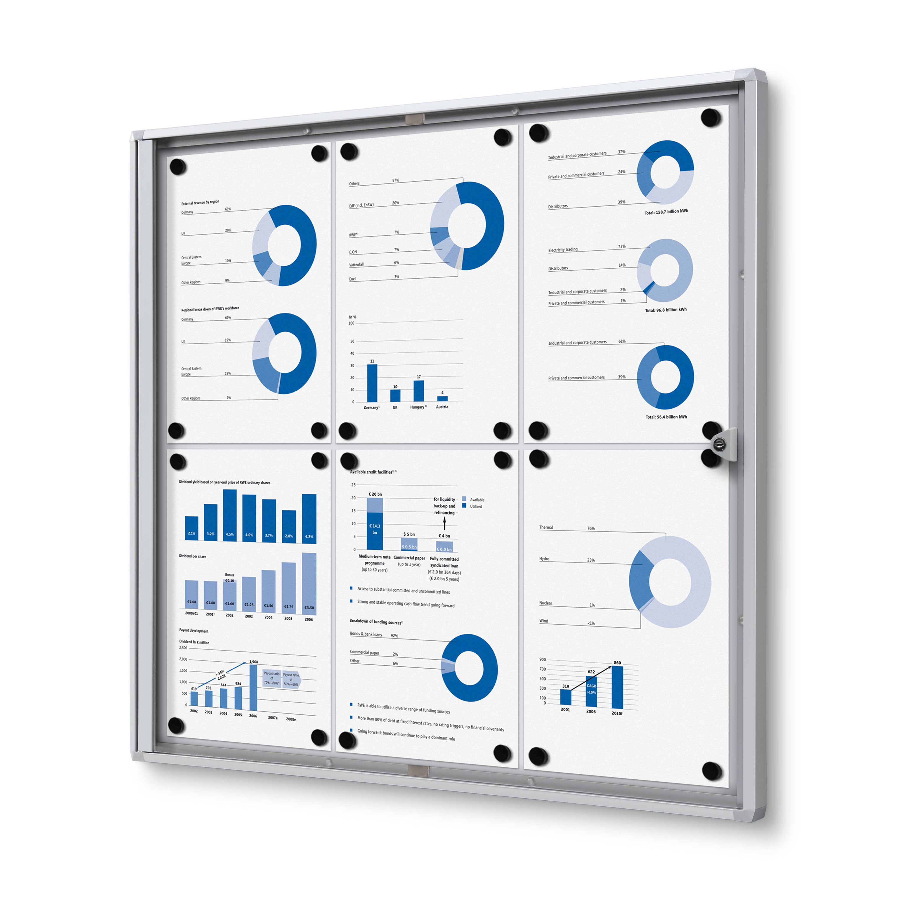 Vitrine intérieure verrouillable 6× A4 argent, vue de face