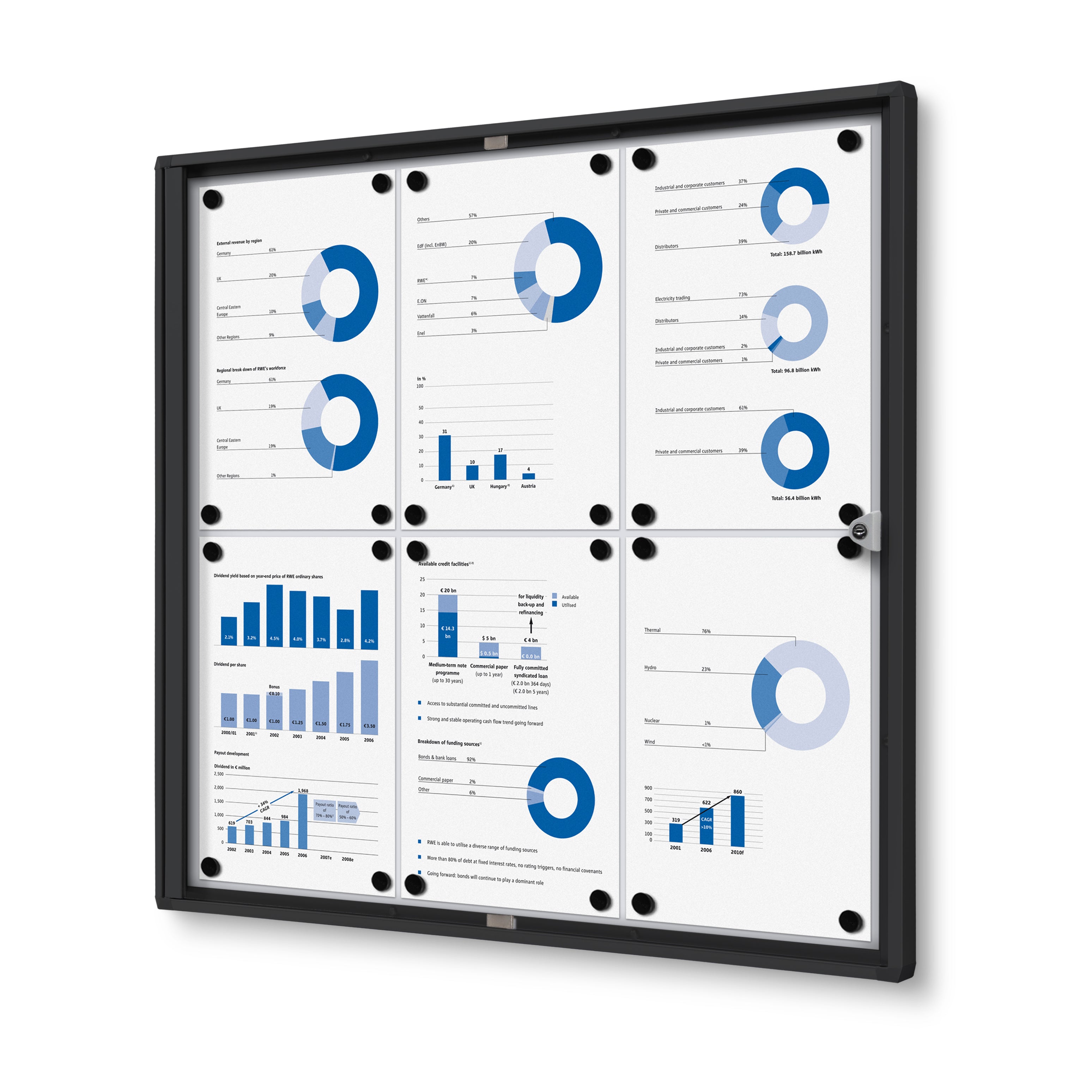 Vitrine intérieure verrouillable 6× A4 noir, vue de face