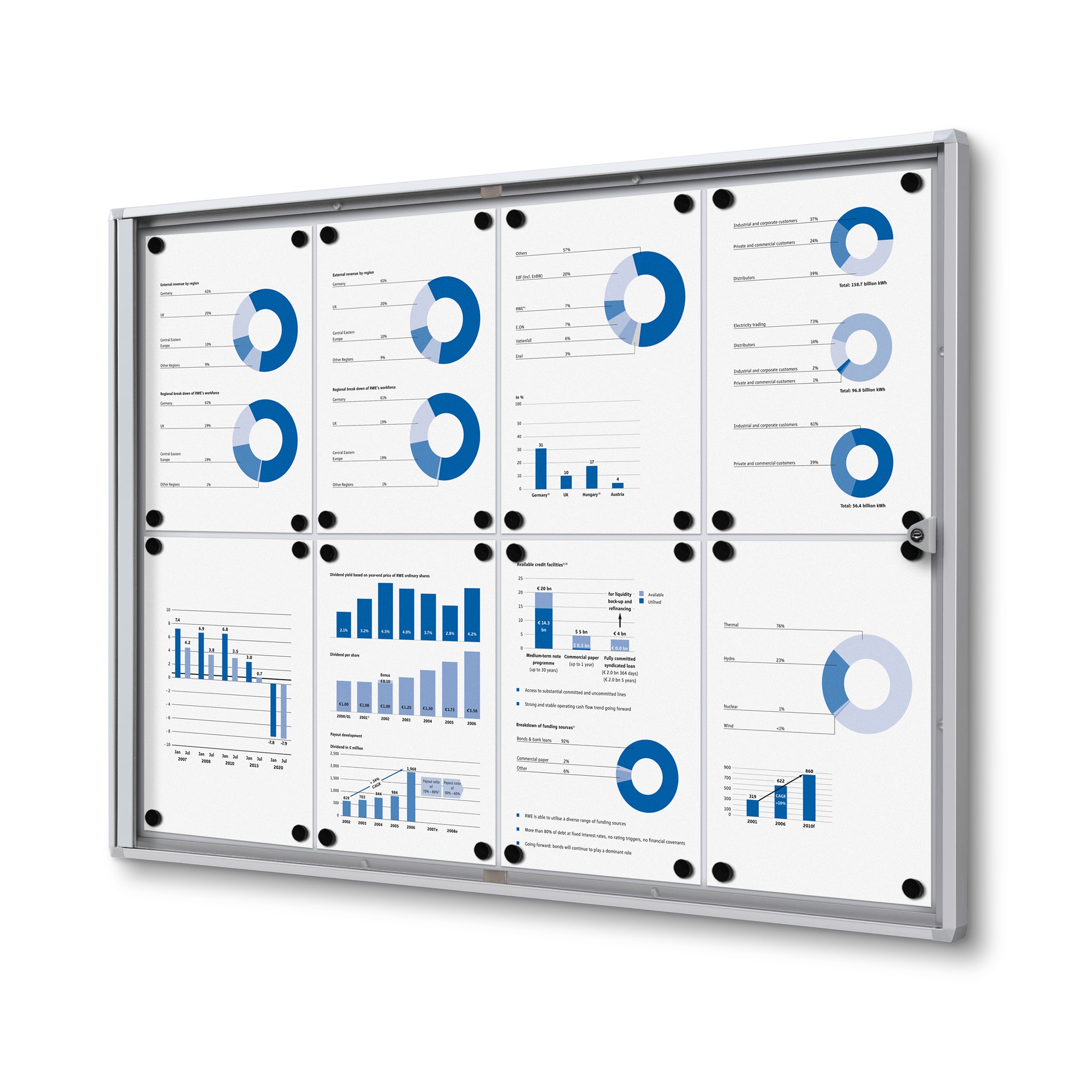 Vitrine intérieure verrouillable 8× A4 argent, vue de face