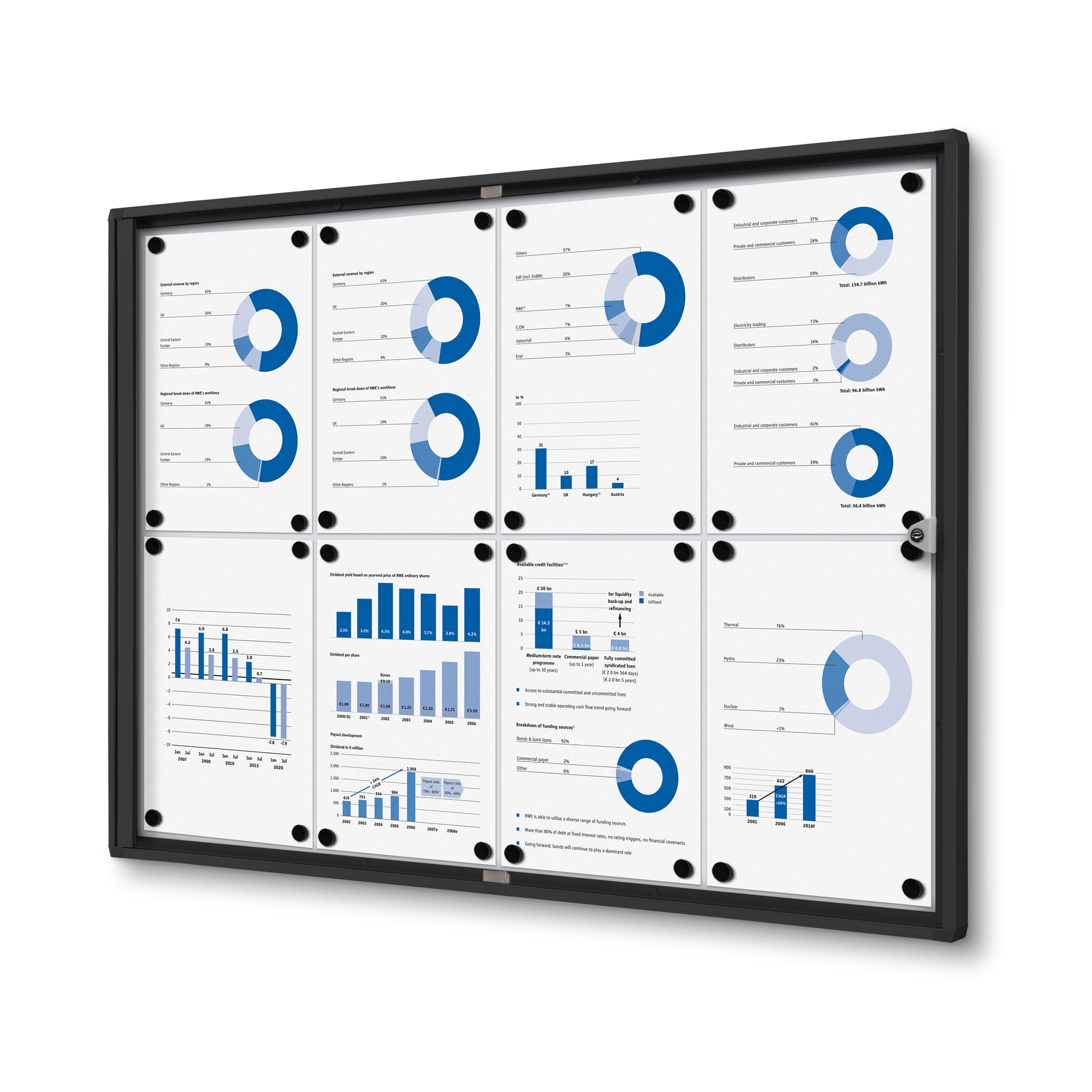 Vitrine intérieure verrouillable 8× A4 noir, vue de face