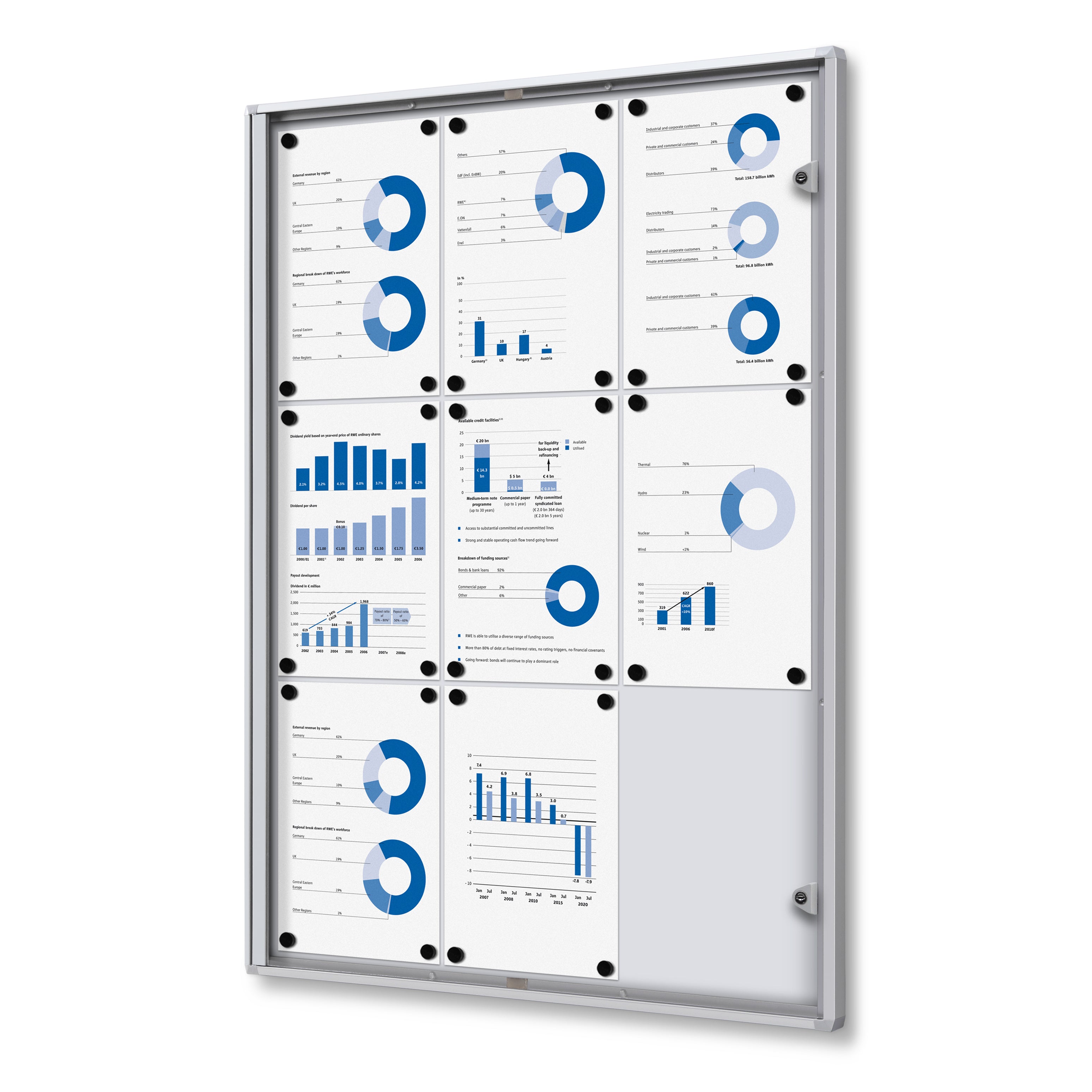 Vitrine intérieure verrouillable 9× A4 argent, vue de face