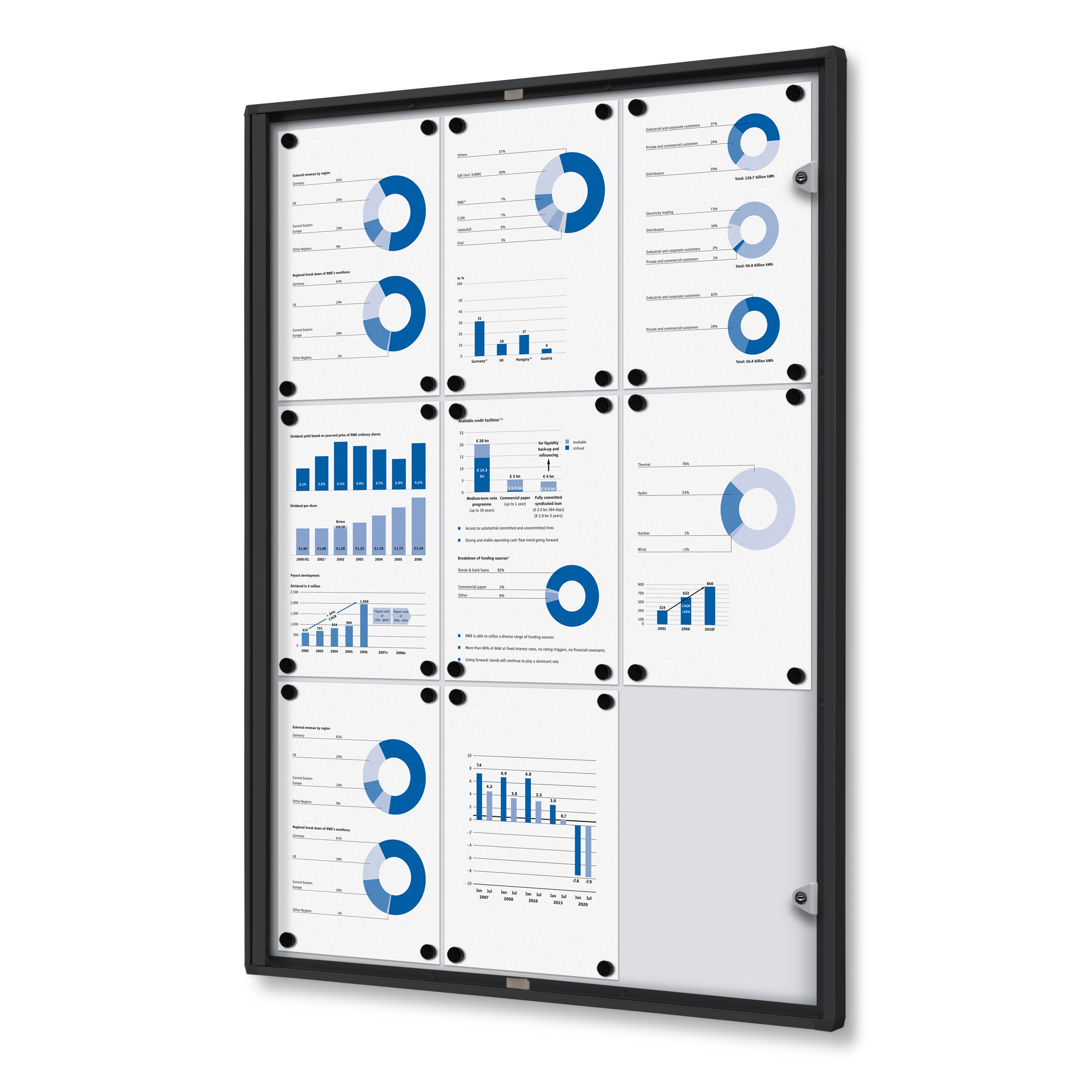 Vitrine intérieure verrouillable 9× A4 noir, vue de face