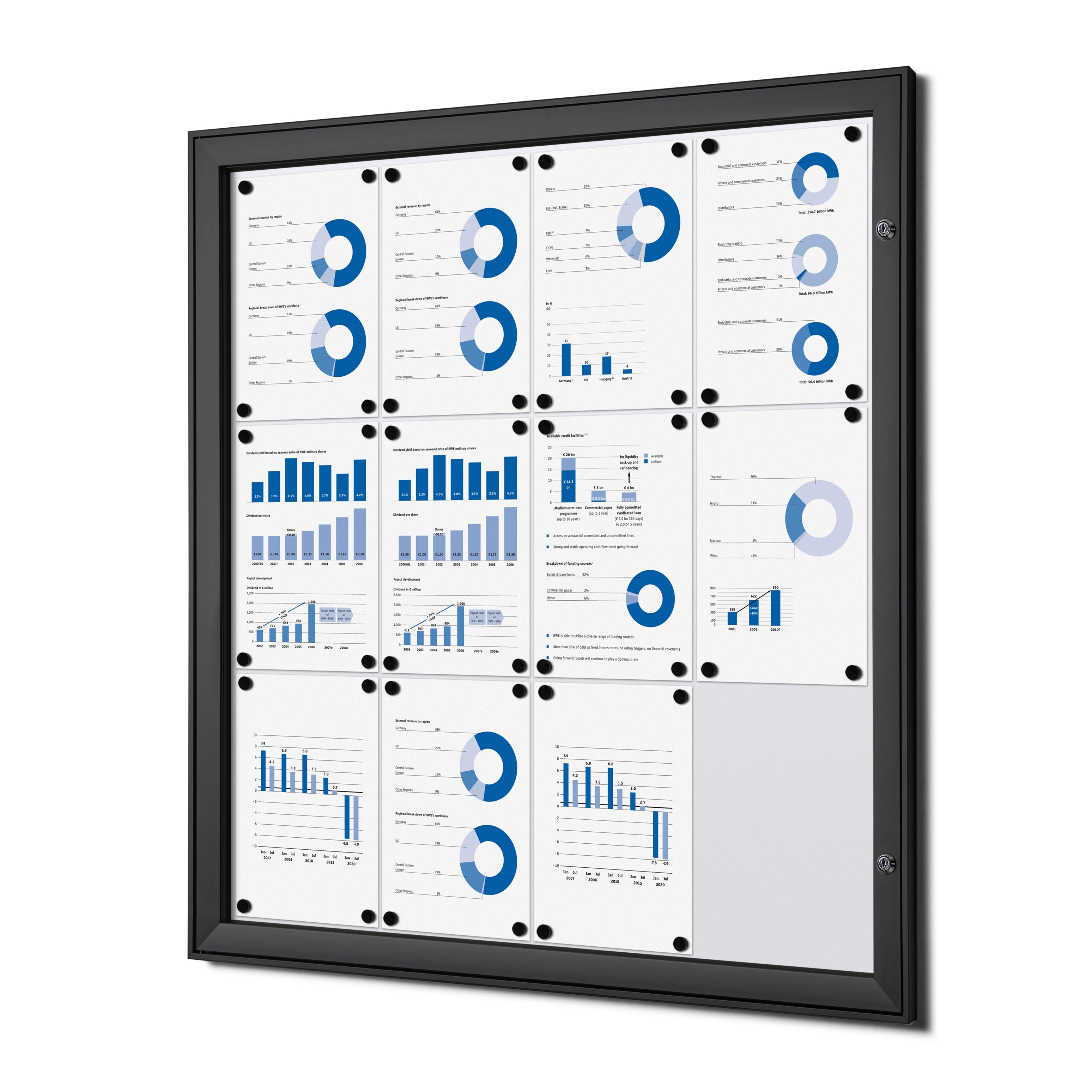 Vitrine intérieure verrouillable premium 12× A4 noir, vue de face