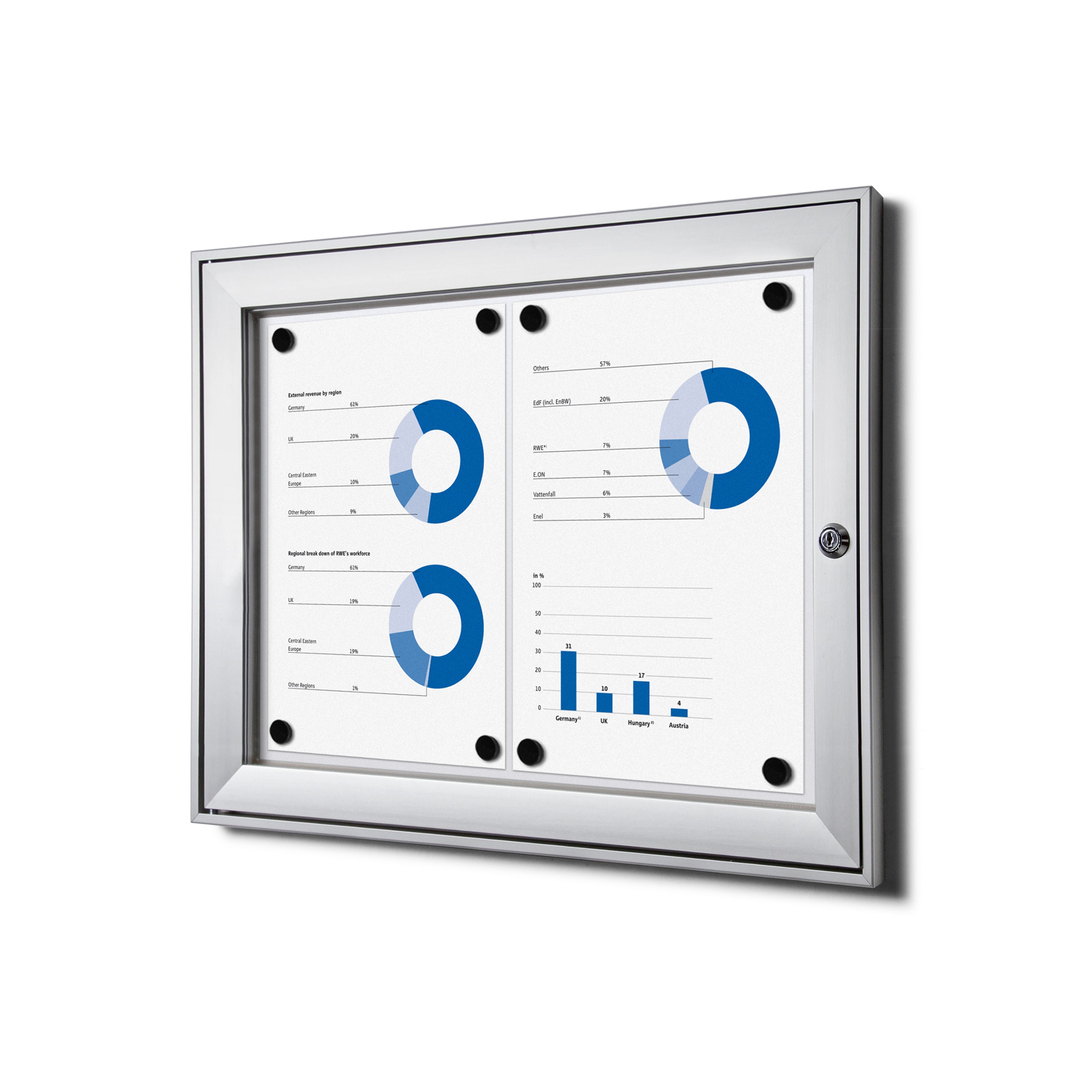 Vitrine intérieure verrouillable premium 2× A4 argent, vue de face