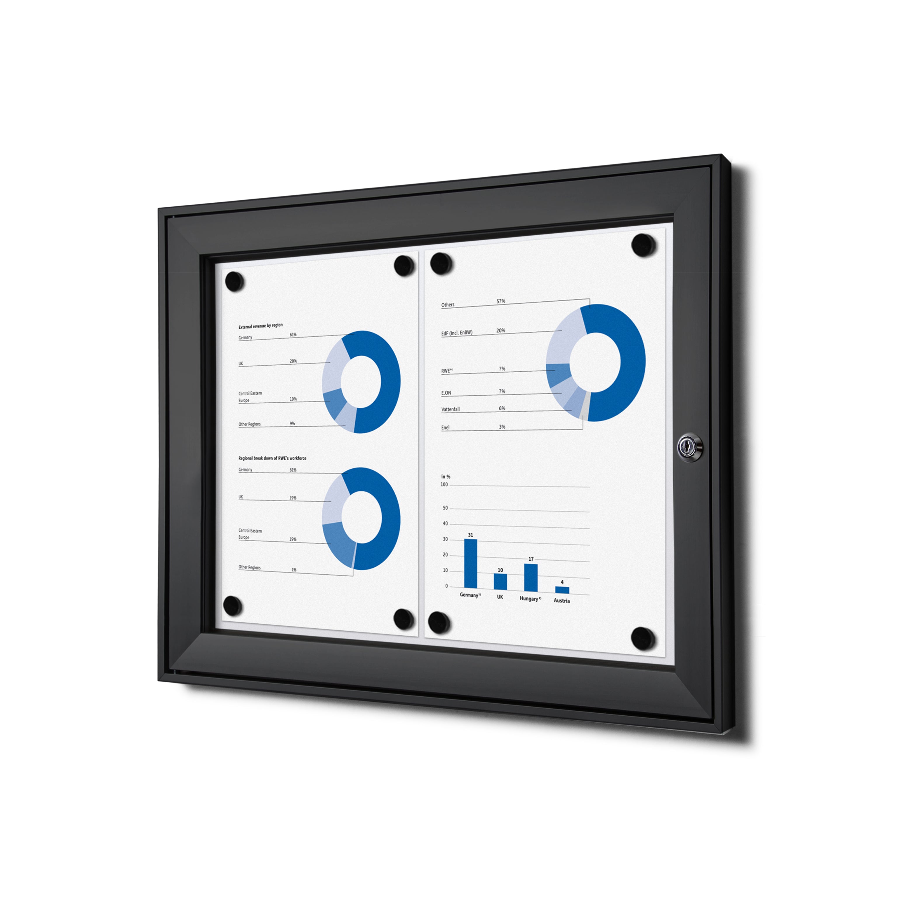 Vitrine intérieure verrouillable premium 2× A4 noir, vue de face