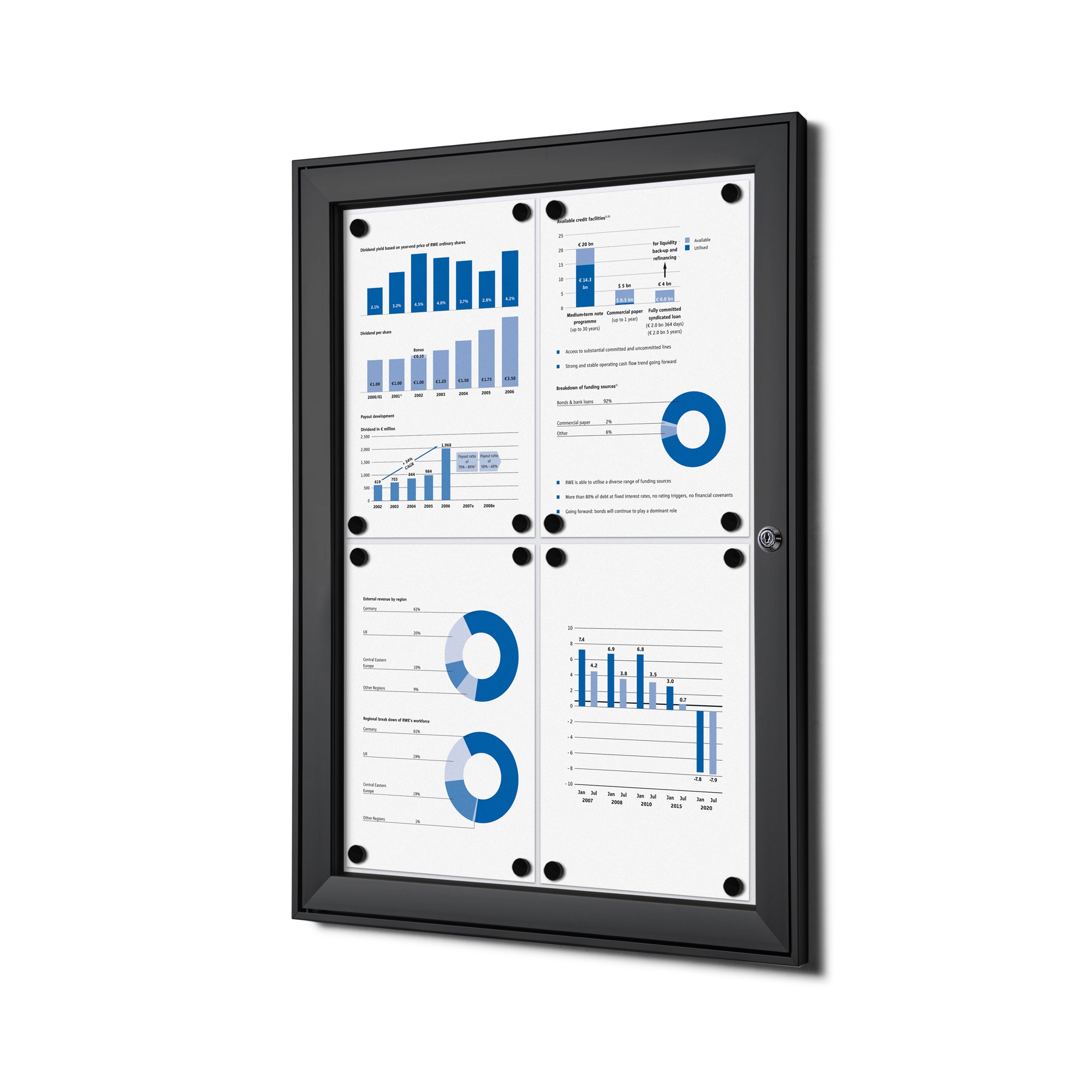 Vitrine intérieure verrouillable premium 4× A4 noir, vue de face