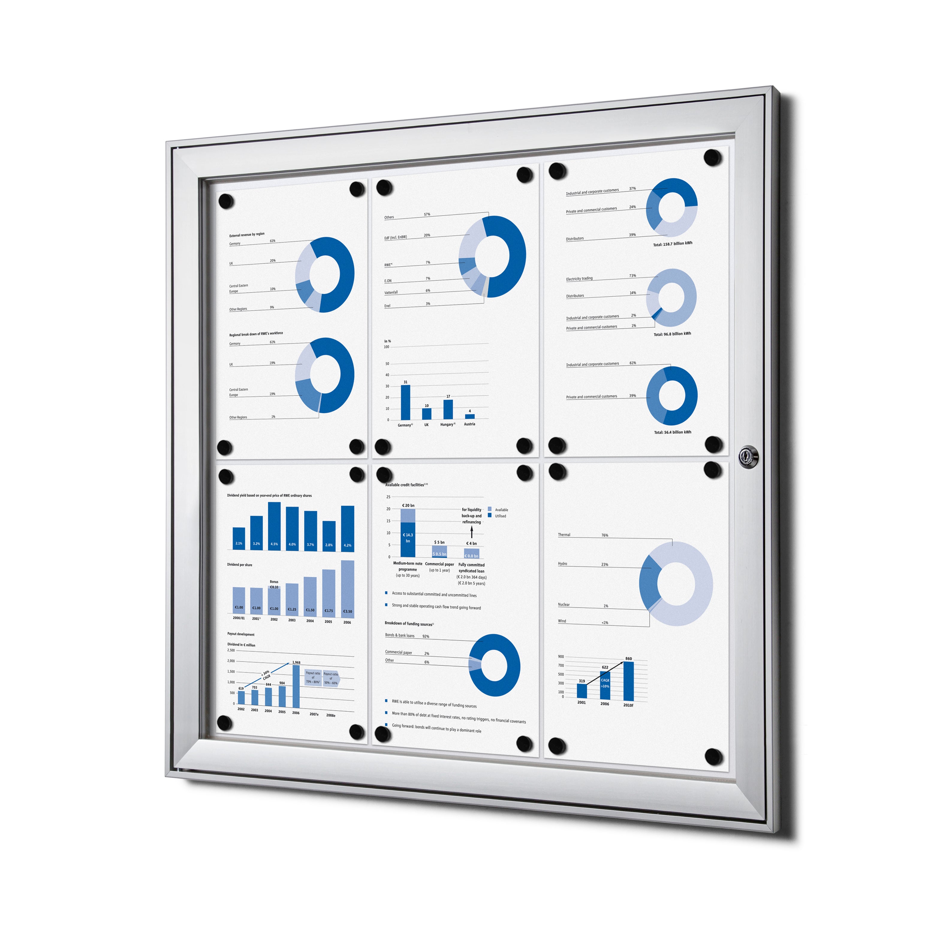 Vitrine intérieure verrouillable premium 6× A4 argent, vue de face
